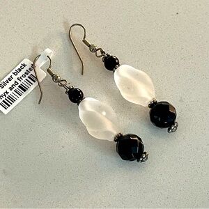 One of a kind Frosted Crystal and black onyx earrings.